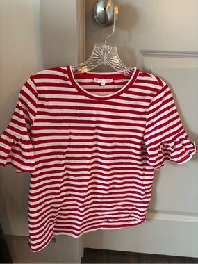 After Market Red & White Striped Ruffle Sleeve Tee from Tuckernuck